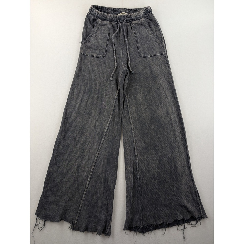 Three Bird Nest Womens Small Gray Mineral Wash Wide Leg Lounge Pants Cotton Boho